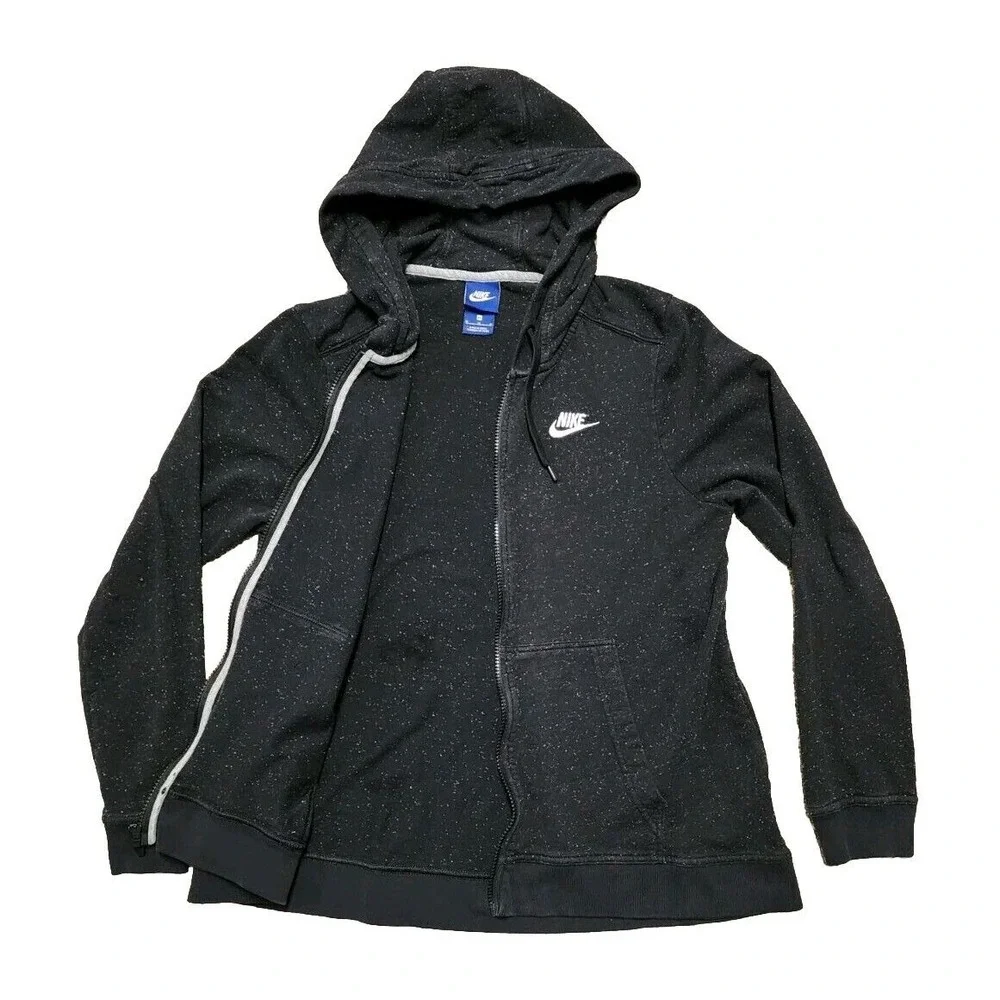 Rare Y2K Nike Speckled Hoodie Full‎ Zip Jacket Womens Medium Black - Picture 2 of 16